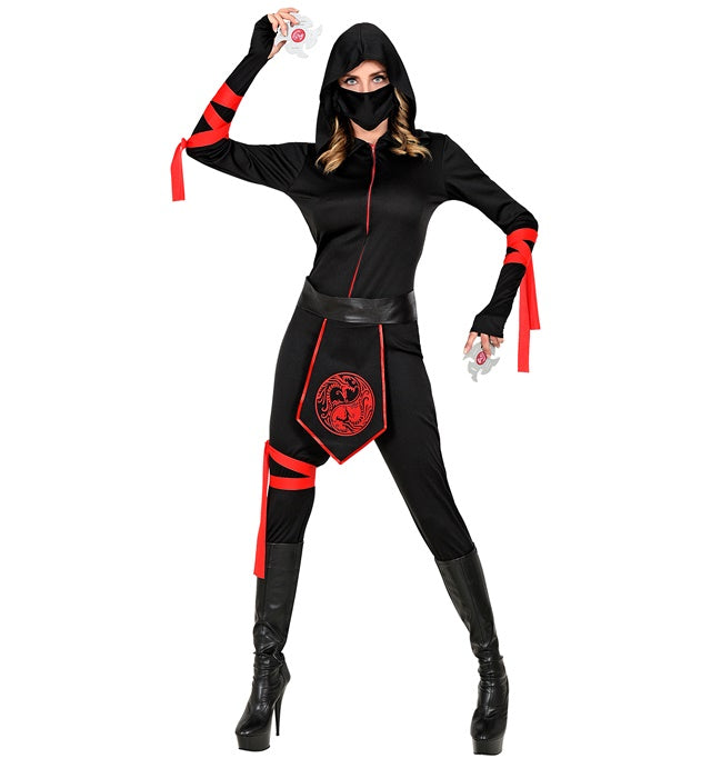 Ninja  Hooded Jumpsuit, Face Mask, Belt, Arm Ties, Leg Tie 