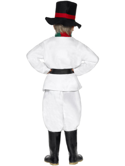 Snowman Costume Kids White Top Trousers Black Hat Scarf Belt and Carrot Nose 3