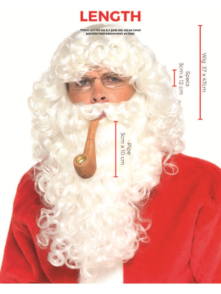 Santa Dress Up Kit Adult White Beard Wig Glasses Pipe