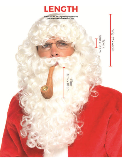 Santa Dress Up Kit Adult White Beard Wig Glasses Pipe 3