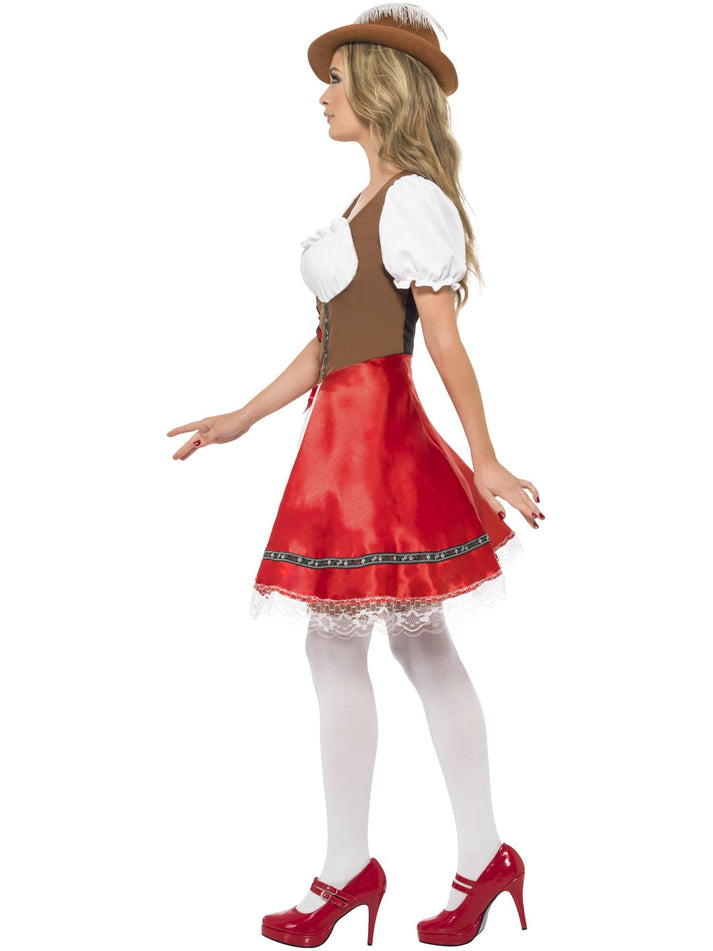 Bavarian Wench Costume Adult Red White Dress with Attached Apron 2