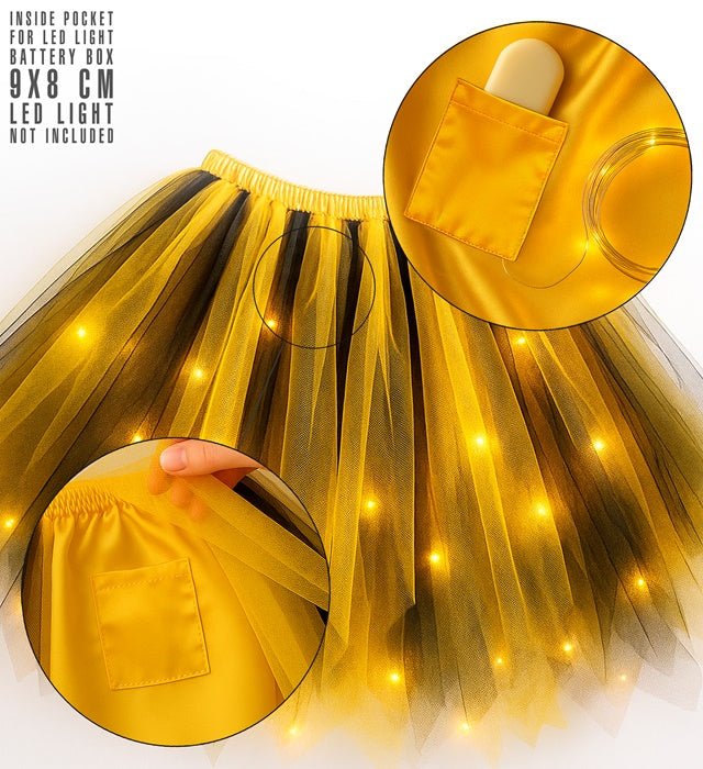 Yellow-Black Tutu With Inner Pocket For Led Lights