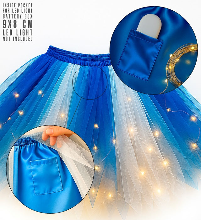 White-Blue Tutu With Inner Pocket For Led Lights