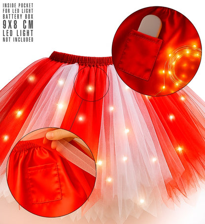 White-Red Tutu With Inner Pocket For Led Lights