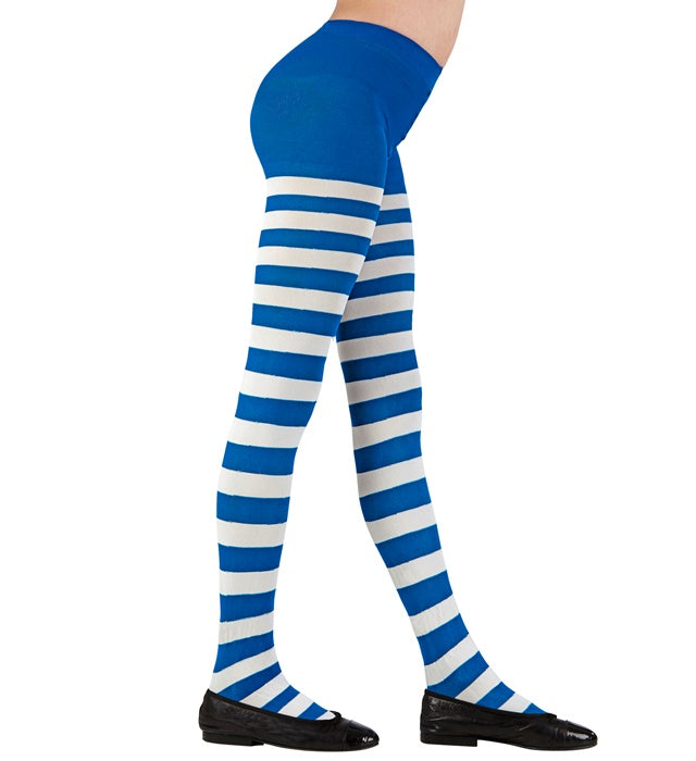 White/Blue Striped Socks Pantyhose 75 Den  Heavy Quality 