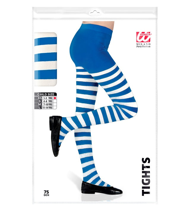 White/Blue Striped Socks Pantyhose 75 Den  Heavy Quality 