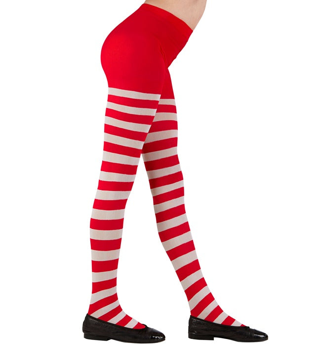White/Red Striped Socks Pantyhose 75 Den  Heavy Quality 