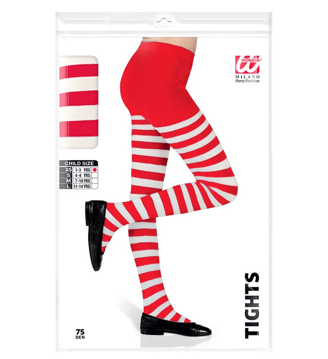 White/Red Striped Socks Pantyhose 75 Den  Heavy Quality 
