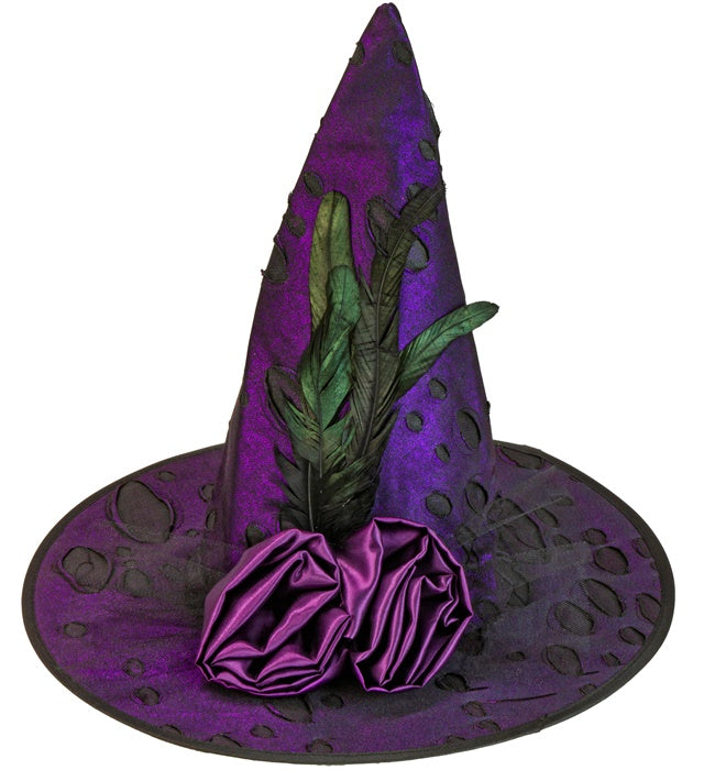 Witch Hat With Flowers & Feathers 