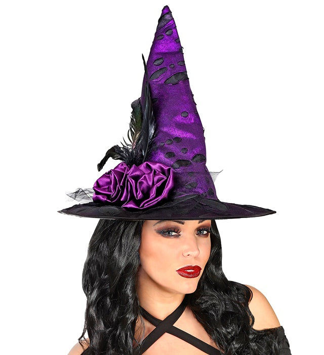 Witch Hat With Flowers & Feathers 