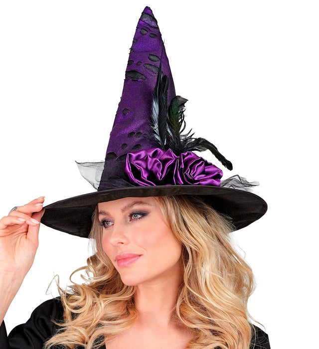 Witch Hat With Flowers & Feathers 