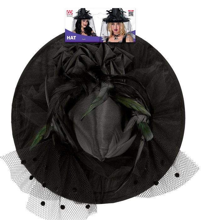 Witch Hat With Tulle, Flowers & Feathers 