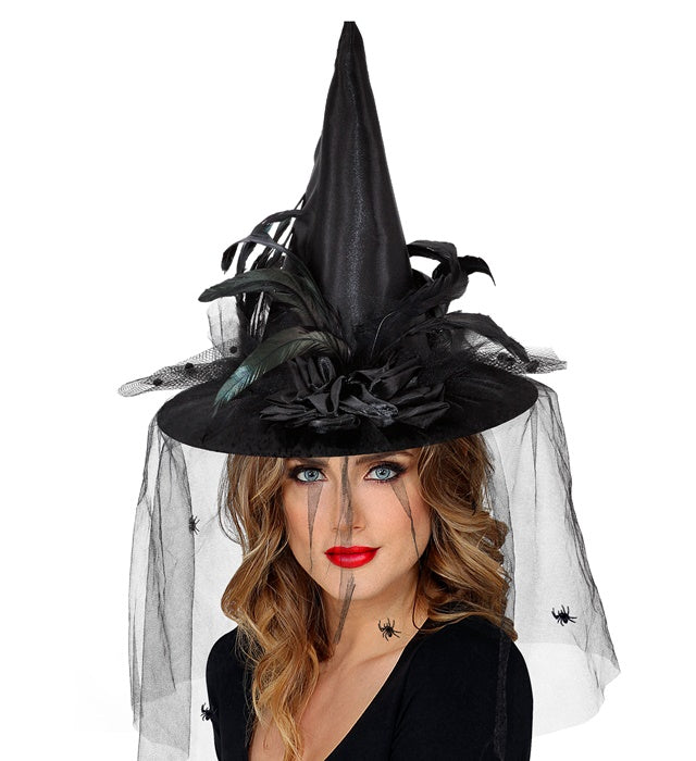 Witch Hat With Tulle, Flowers & Feathers 