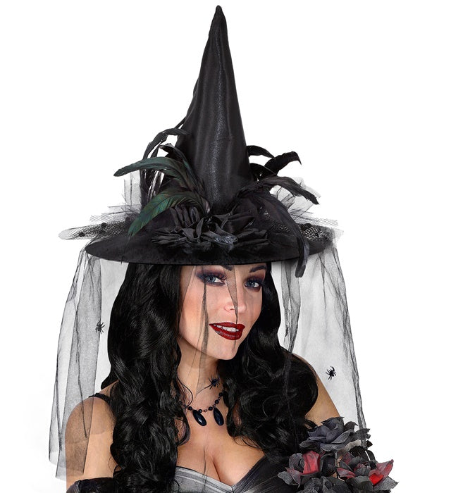 Witch Hat With Tulle, Flowers & Feathers 