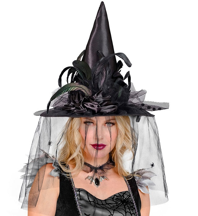 Witch Hat With Tulle, Flowers & Feathers 