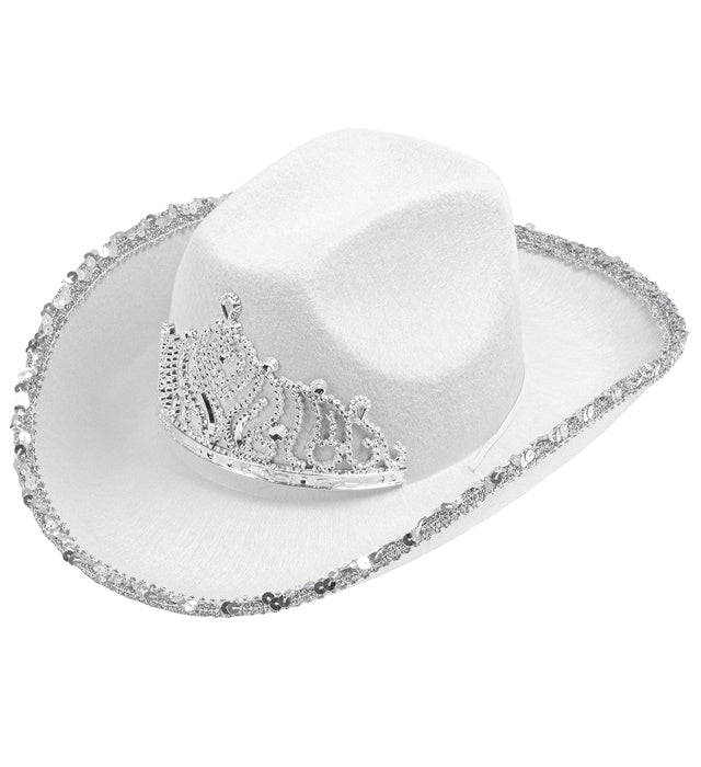 White Party Cowgirl Hat With Tiara