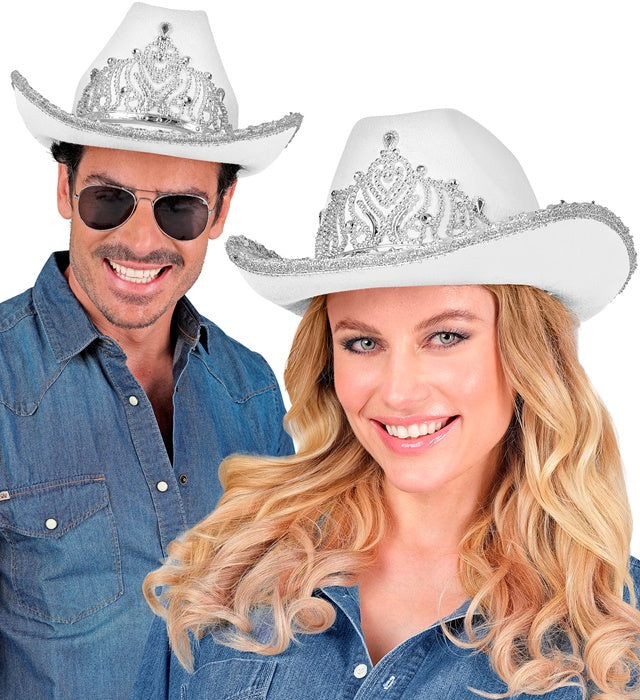 White Party Cowgirl Hat With Tiara