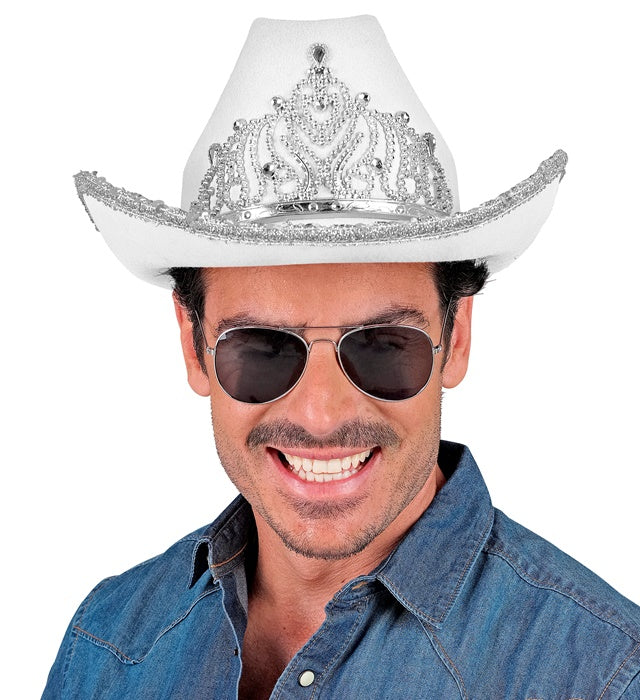 White Party Cowgirl Hat With Tiara