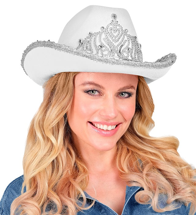 White Party Cowgirl Hat With Tiara