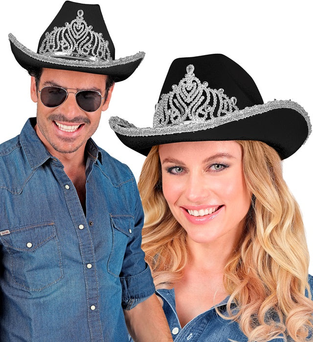 Black Party Cowgirl Hat With Tiara