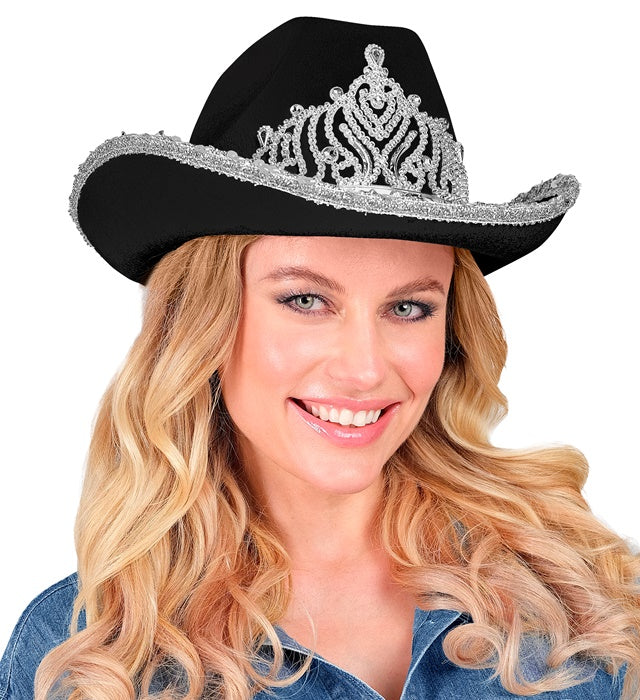 Black Party Cowgirl Hat With Tiara