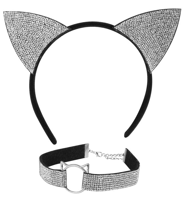 Cat  Ears, Choker  In Velvet &amp; Strass