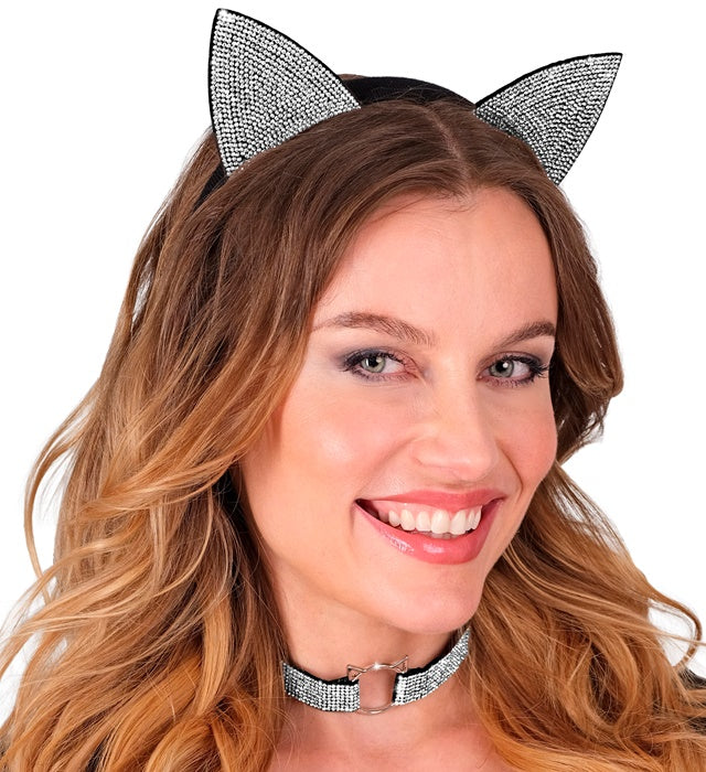 Cat  Ears, Choker  In Velvet &amp; Strass