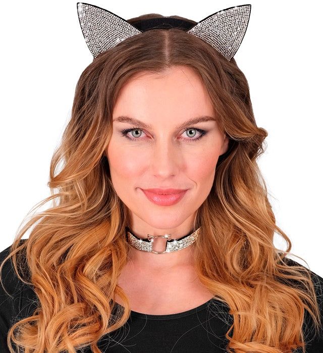 Cat  Ears, Choker  In Velvet &amp; Strass