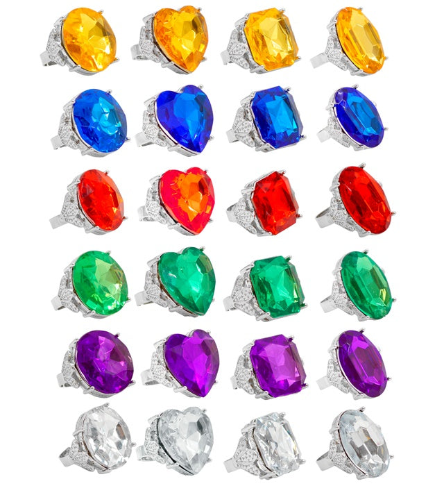 Colored Jewel Rings In Display Box - 4 Styles & 6 Colors Ass. 