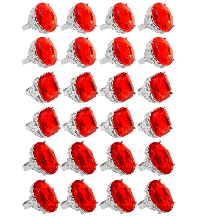 Red Jewel Rings In Display Box - 3 Styles Ass. 