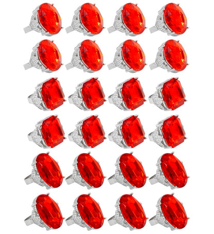 Red Jewel Rings In Display Box - 3 Styles Ass. 
