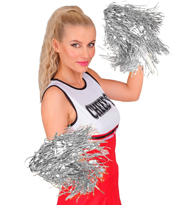 Set Of 2 Silver Pom Poms