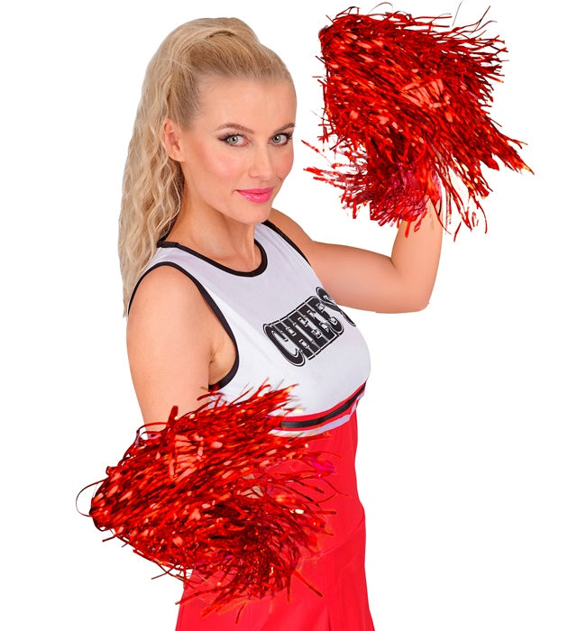Set Of 2 Metallic Red Pom Poms