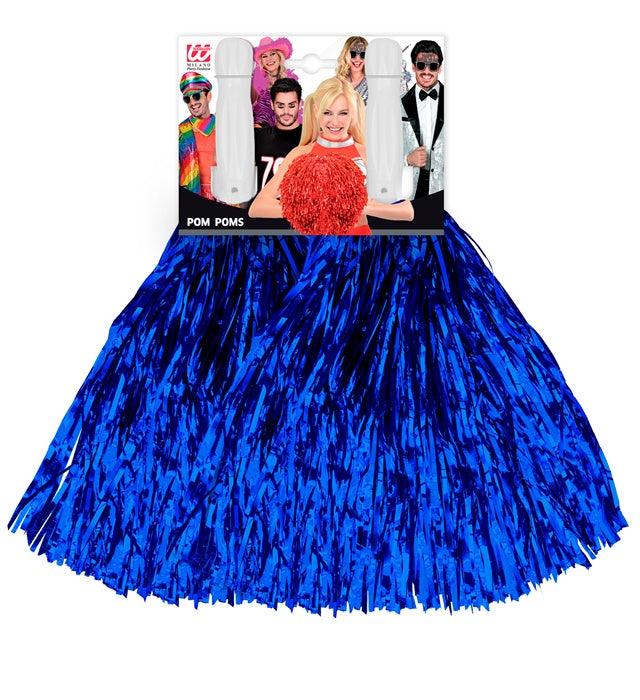 Set Of 2 Metallic Blue Pom Poms