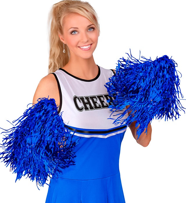 Set Of 2 Metallic Blue Pom Poms