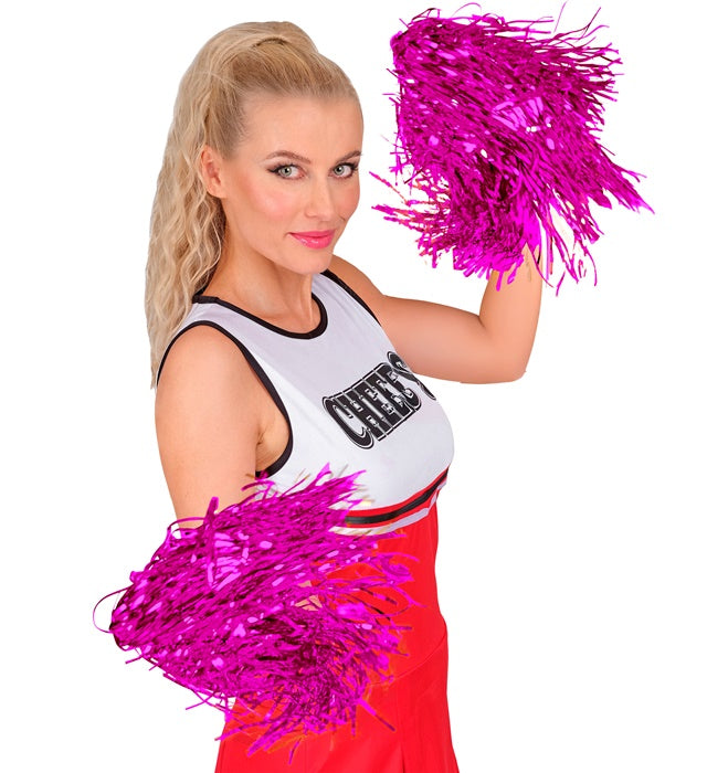 Set Of 2 Metallic Pink Pom Poms
