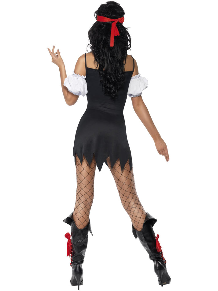 Pirate Costume Adult Red White Dress Sleeves Eye Patch and Headscarf 3