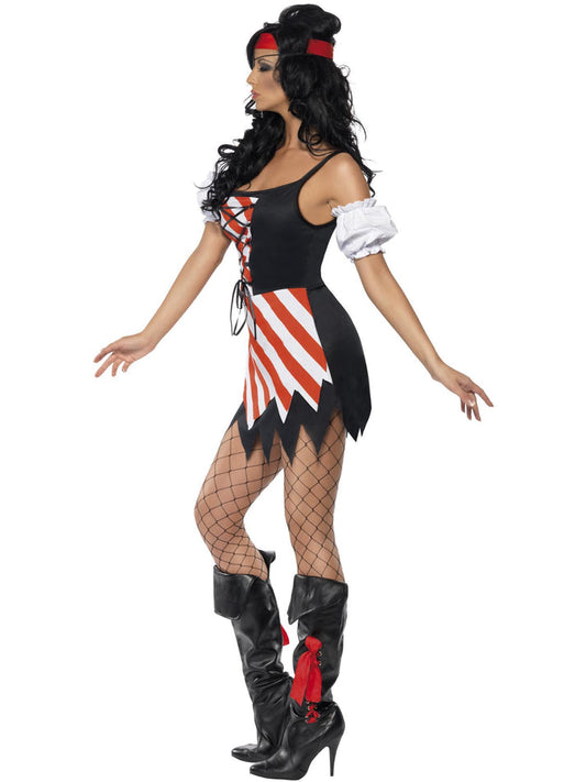 Pirate Costume Adult Red White Dress Sleeves Eye Patch and Headscarf 2