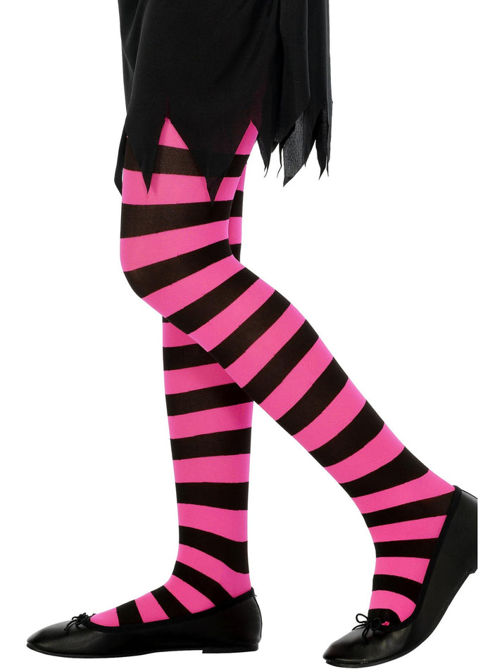 Striped Tights Black and Fuchsia Kids Age 6 to 12 1