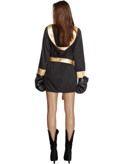 Boxing Knockout Costume Ladies Black Gold Vest Shorts Jacket Gloves 3