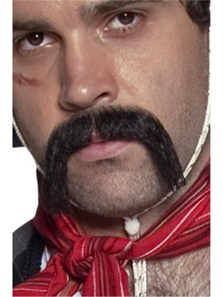 Authentic Western Mexican Handlebar Moustache Adult Black Self Adhesive