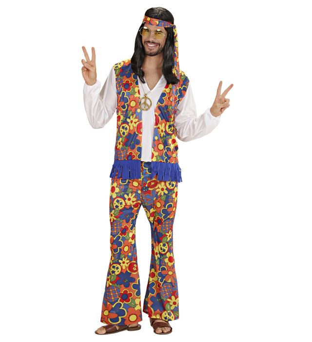 Hippie Man  Shirt With Vest, Pants, Headband, Necklace With Medallion 