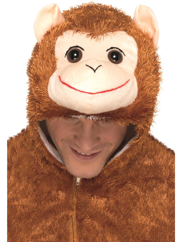 Monkey Costume Adult Brown Jumpsuit with Hood Monkey Face and Ears 3