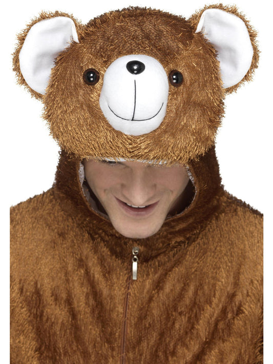 Bear Costume Brown Adult Jumpsuit with Hood Face and Ears 2