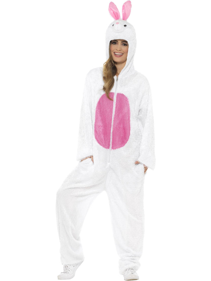 Bunny Costume Adult White Jumpsuit with Pink Ears 3