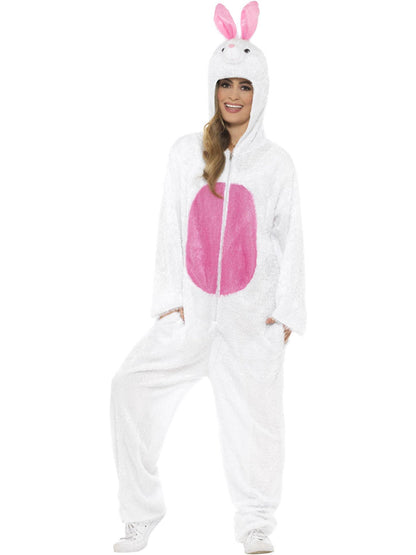 Bunny Costume Adult White Jumpsuit with Pink Ears 3