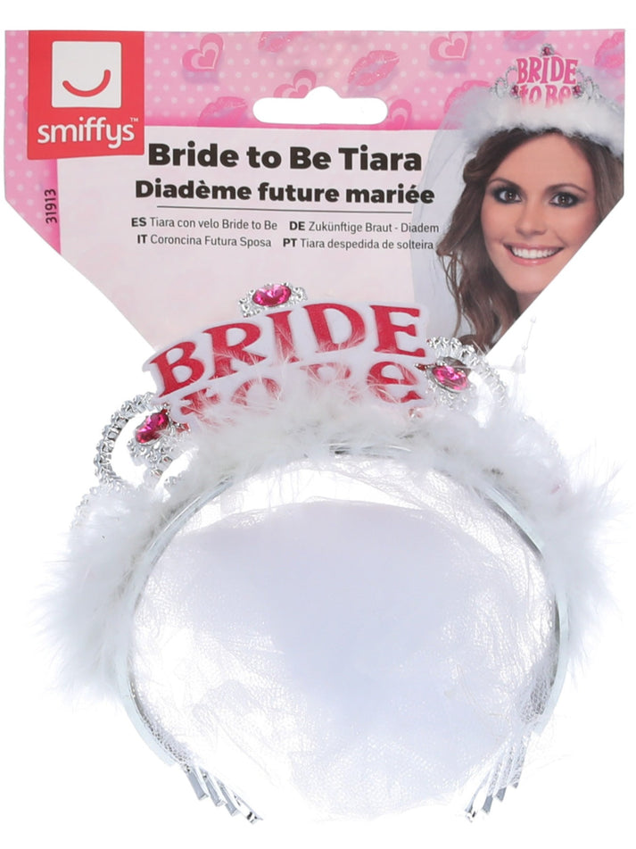 Bride To Be Tiara White Veil with Pink Bride To Be Lettering