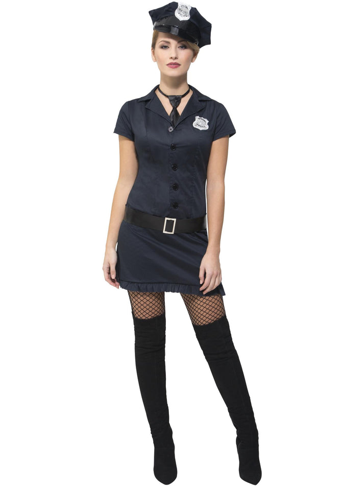 Fever Naughty Cop Costume Adult Blue Dress Tie Hat and Belt 1