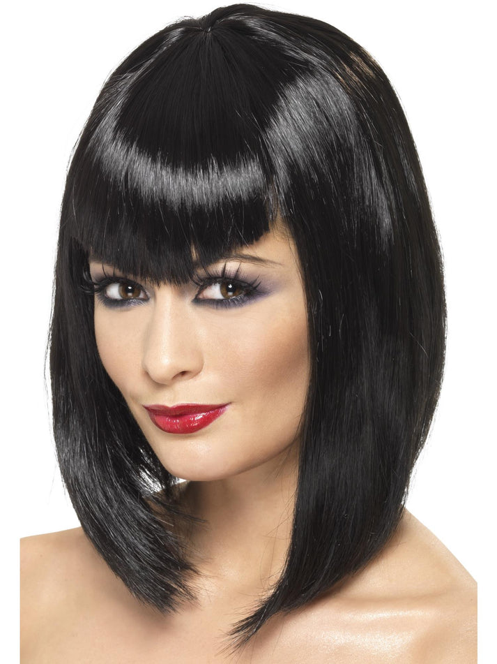 Vamp Wig Adult Black Short with Fringe Halloween Costume Accessory