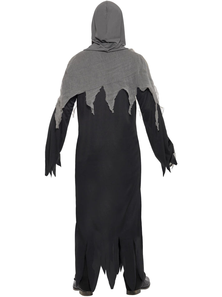 Grim Reaper Costume Adult Black Robe Grey Hood and Chain 3